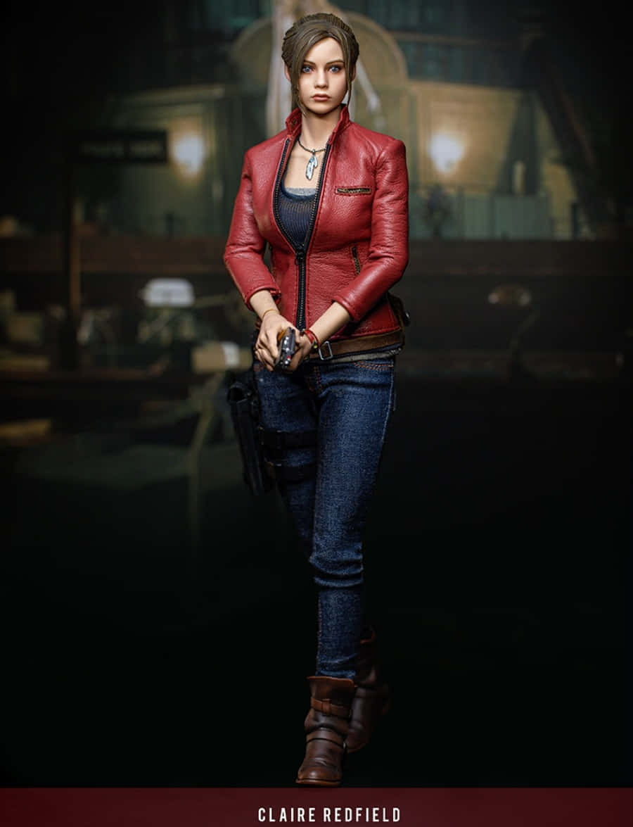 Claire Redfield, red leather jacket, jeans, SD Phone Wallpaper