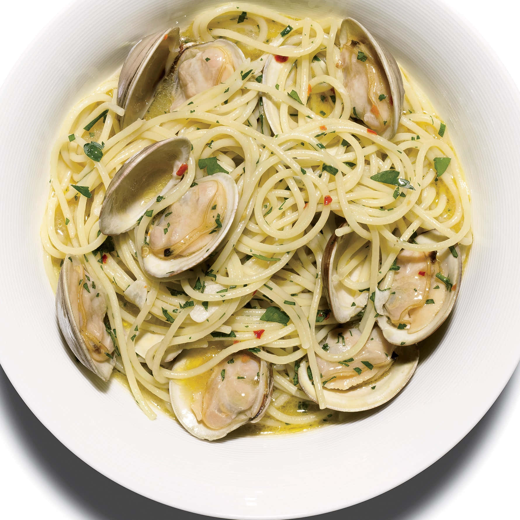 spaghetti alla vongole, clam sauce, white bowl, HD Desktop Wallpaper