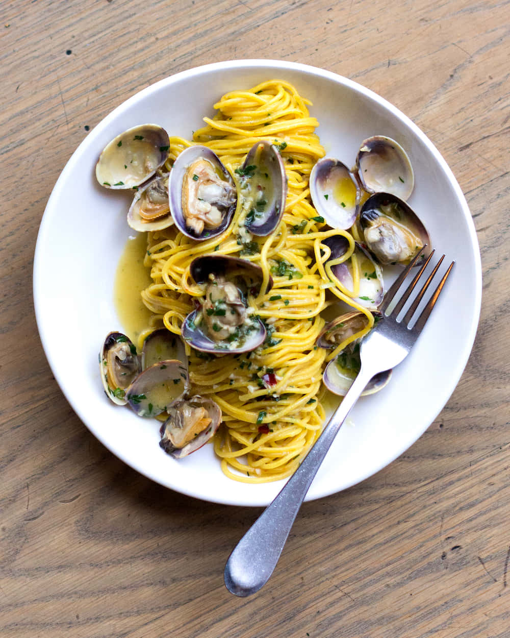 spaghetti alla vongole, scout magazine, white bowl, SD Phone Wallpaper