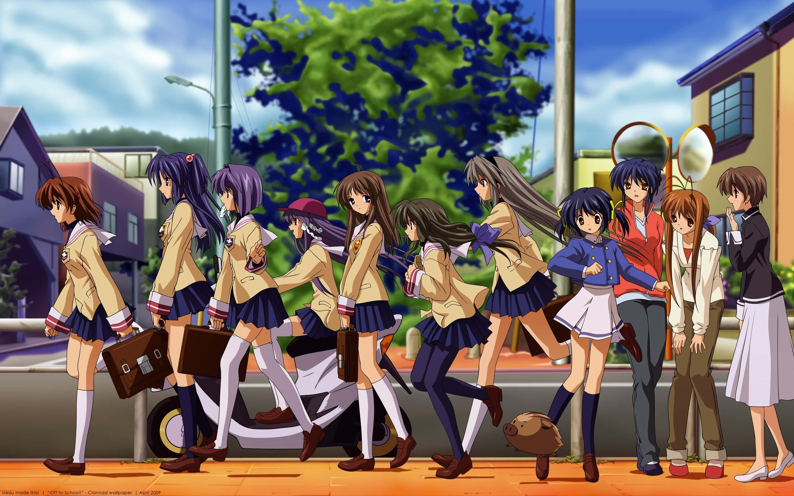 Clannad, schoolgirls, beige uniforms, 2K Desktop Wallpaper