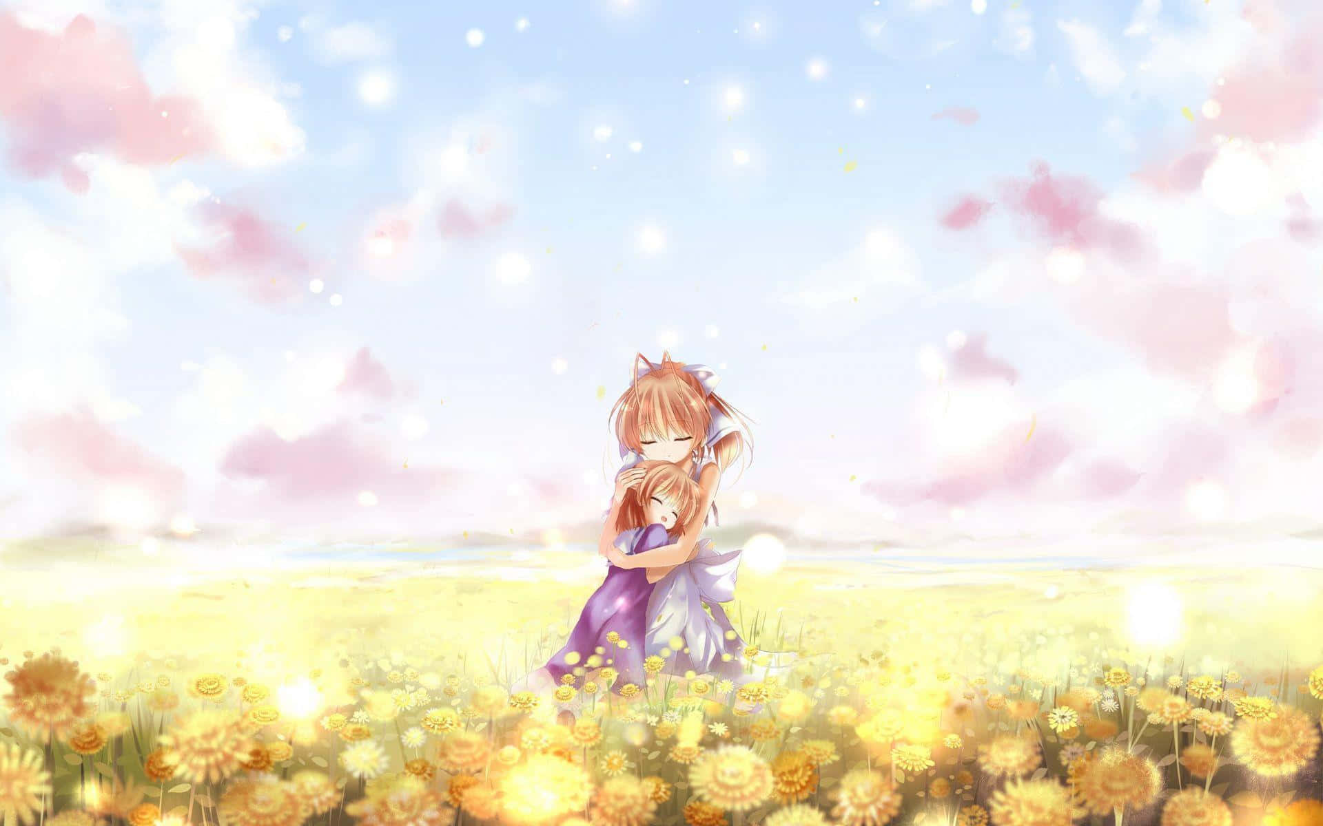 Clannad After Story, golden flowers, soft pink and blue sky, Full HD Desktop Wallpaper