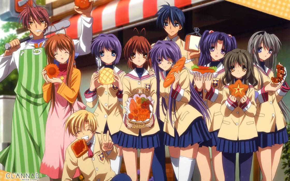 Clannad, main characters, school uniforms, SD Desktop Wallpaper