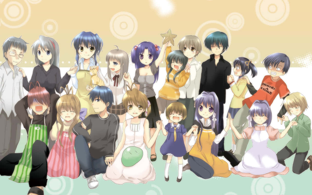 Clannad, anime characters, soft yellow background, HD Desktop Wallpaper