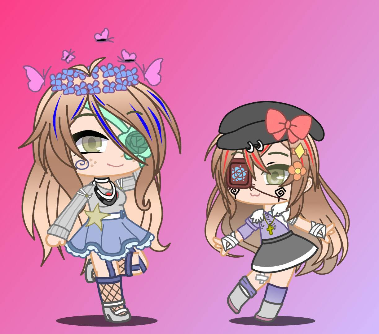 Clara Afton, chibi anime girls, eye patches, SD Desktop Wallpaper