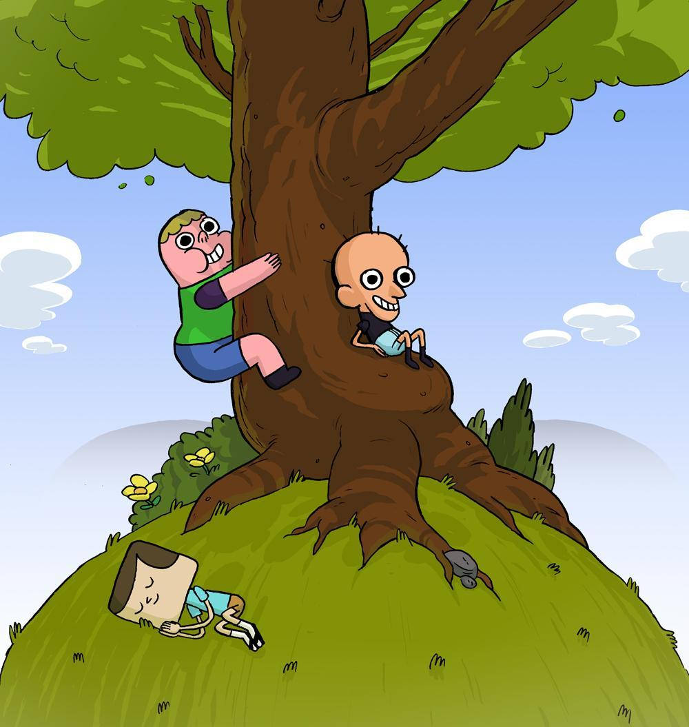 Clarence, friends, giant tree, SD Phone Wallpaper