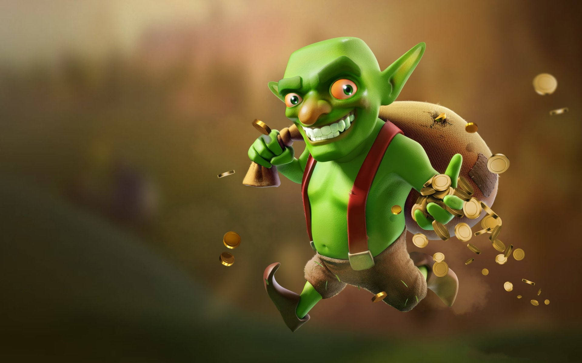 Clash Of Clans, goblin, golden coins, Full HD Desktop Wallpaper