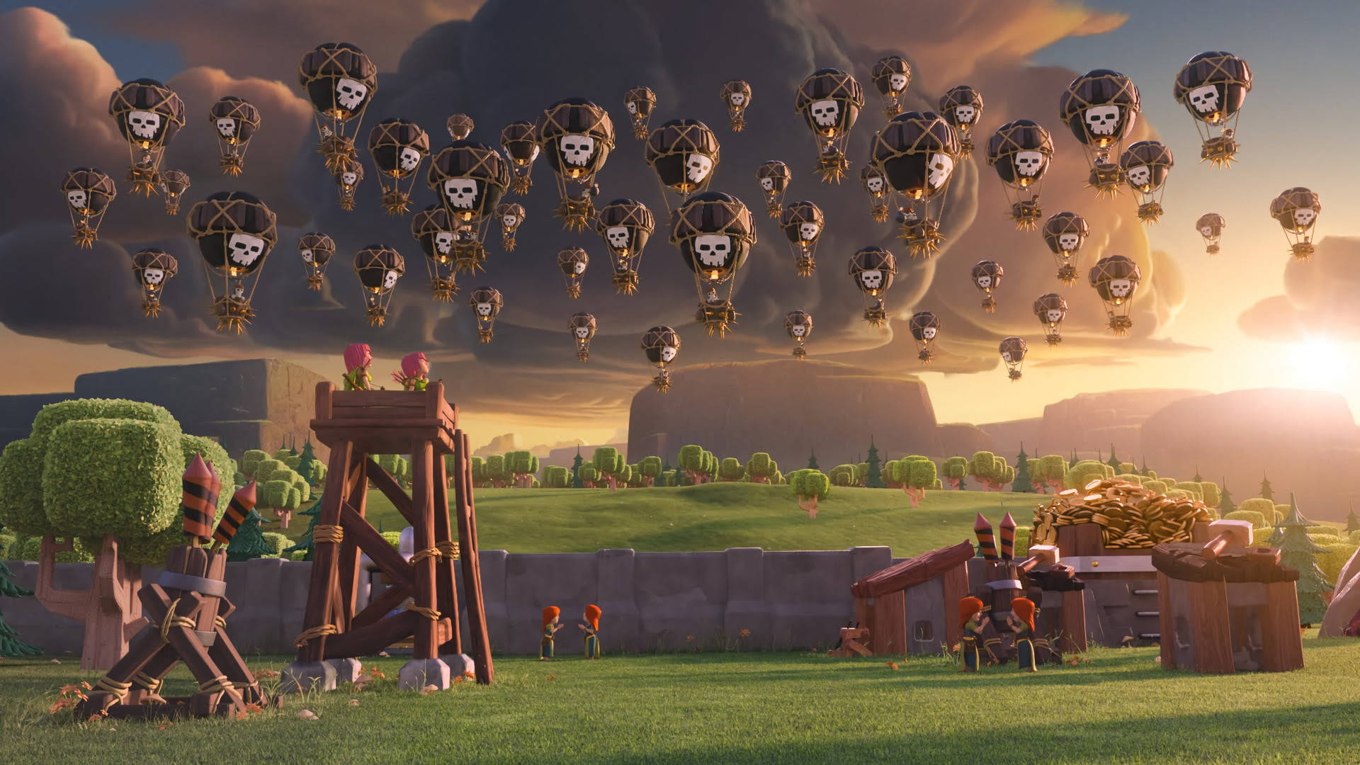 Clash Of Clans, rocket balloons, skull-adorned hot air balloons, Full HD Desktop Wallpaper