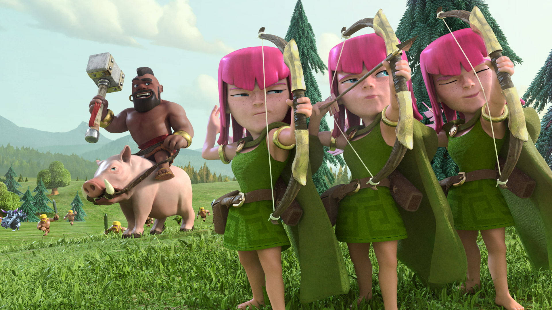 Clash Of Clans, archers, hog rider, Full HD Desktop Wallpaper