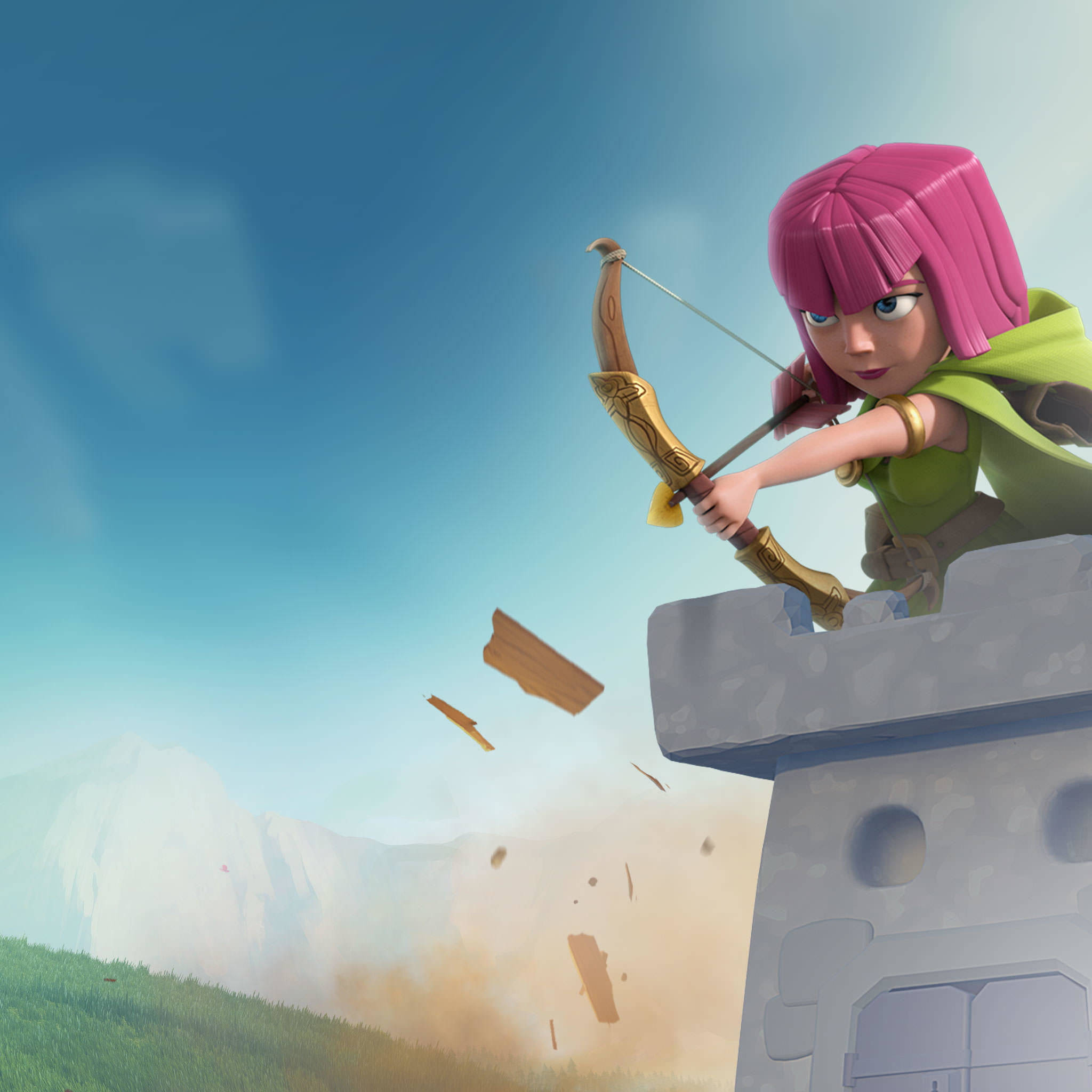 Clash Of Clans, pink-haired archer, green cloak, Full HD Desktop Wallpaper