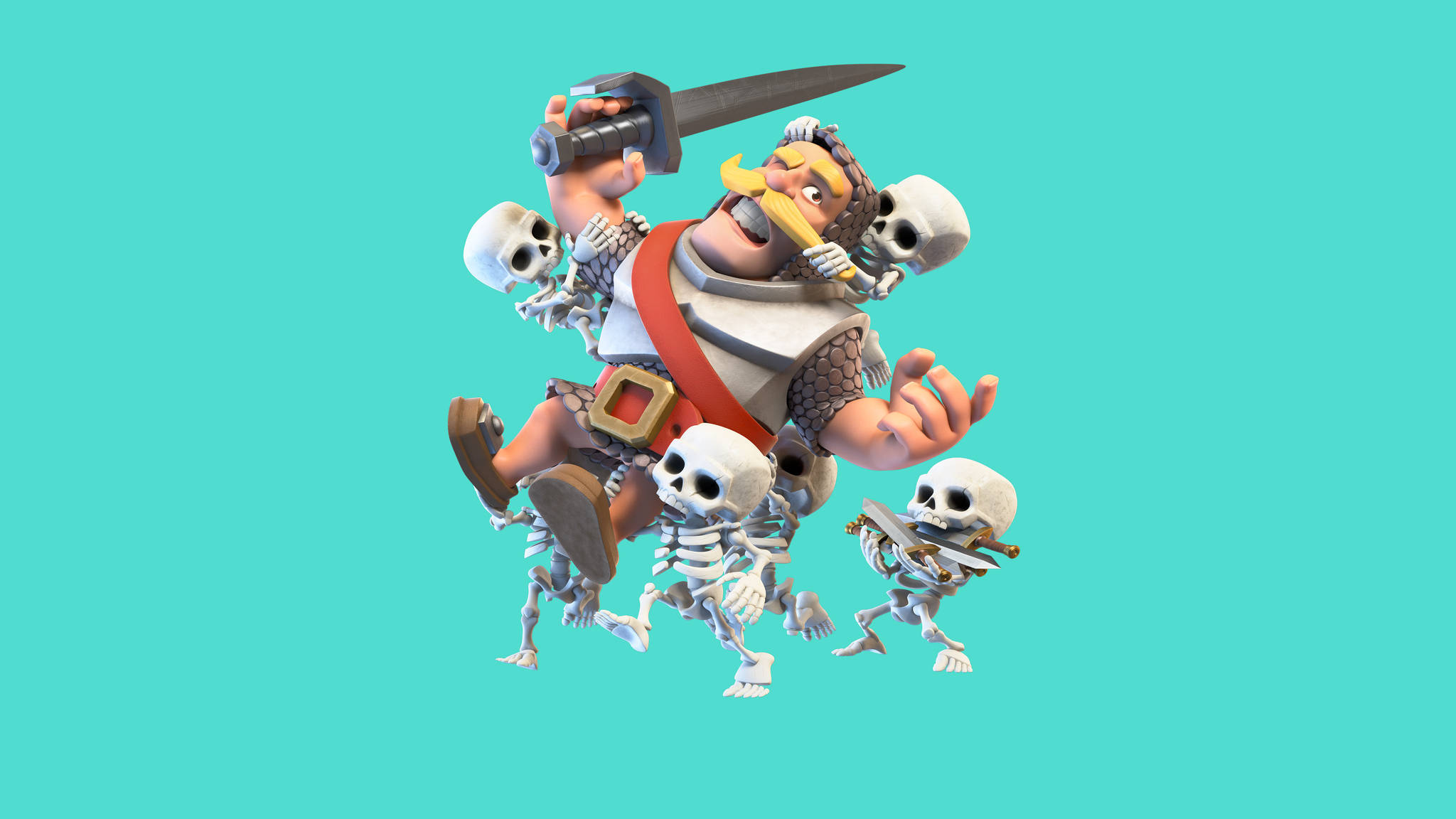 Clash Royale, skeletons, cartoon barbarian, Full HD Desktop Wallpaper