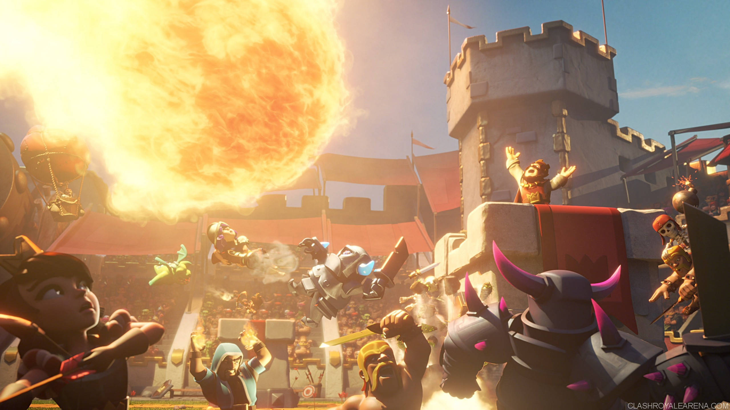 Clash Royale, battle explosion, medieval castle courtyard, 2K Desktop Wallpaper