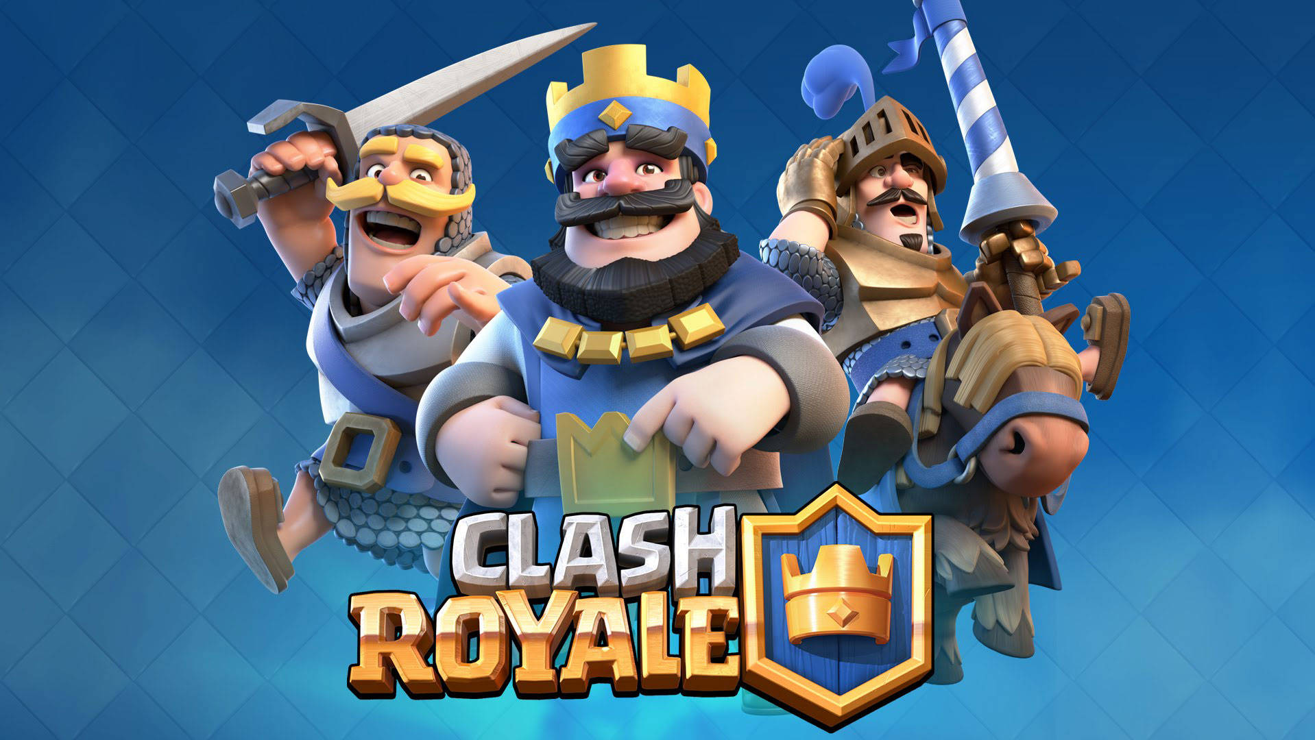 Clash Royale, blue and gold armor, blue diamond-patterned background, HD Desktop Wallpaper