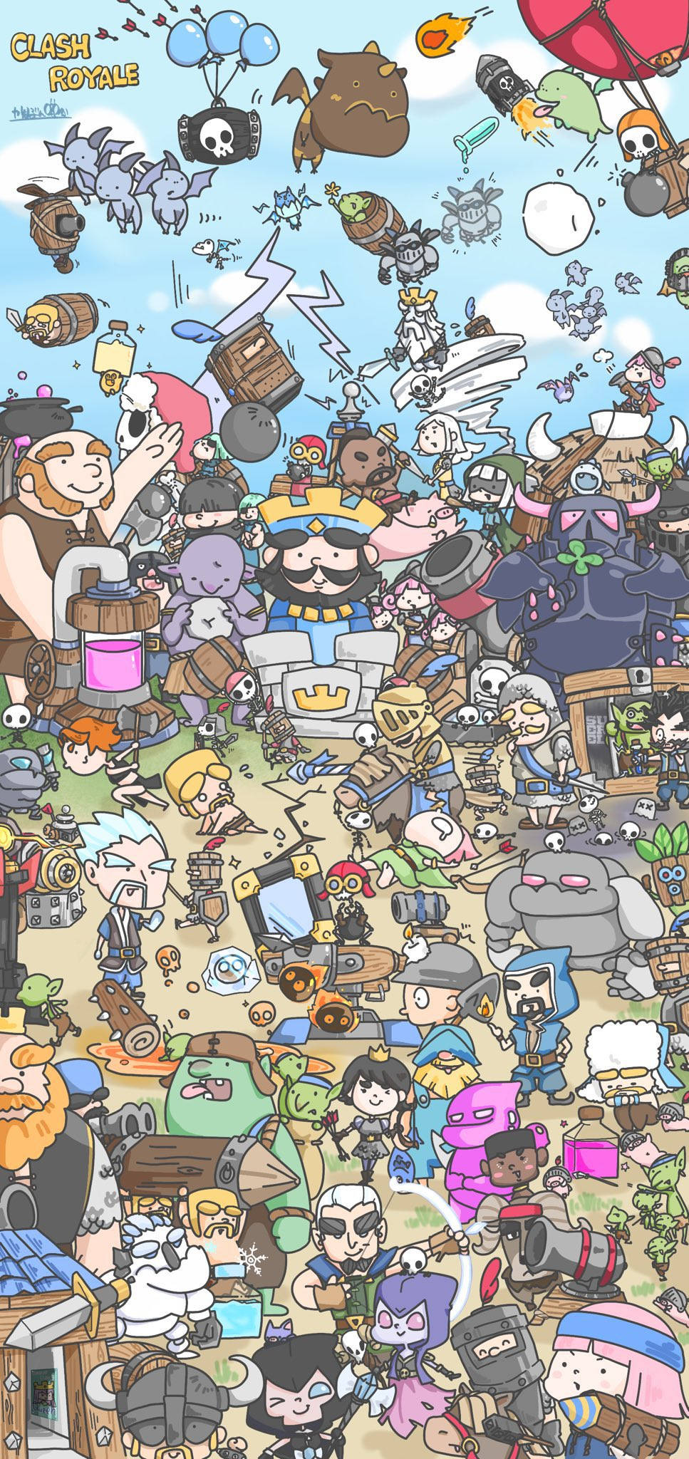 Clash Royale, doodle cartoon, chaotic cartoon battle scene, Full HD Phone Wallpaper