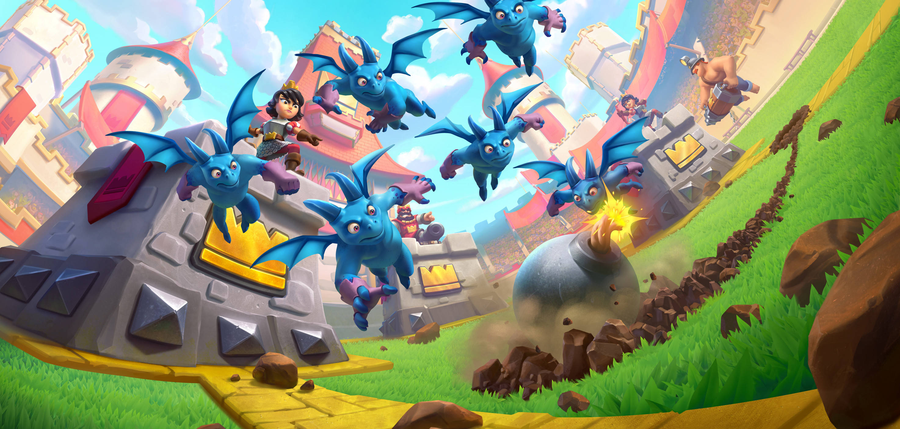 Clash Royale, blue dragons, castle, 2K Desktop Wallpaper