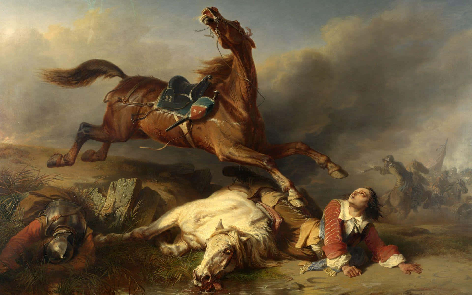Classic Art, brown horse, fallen rider, Full HD Desktop Wallpaper