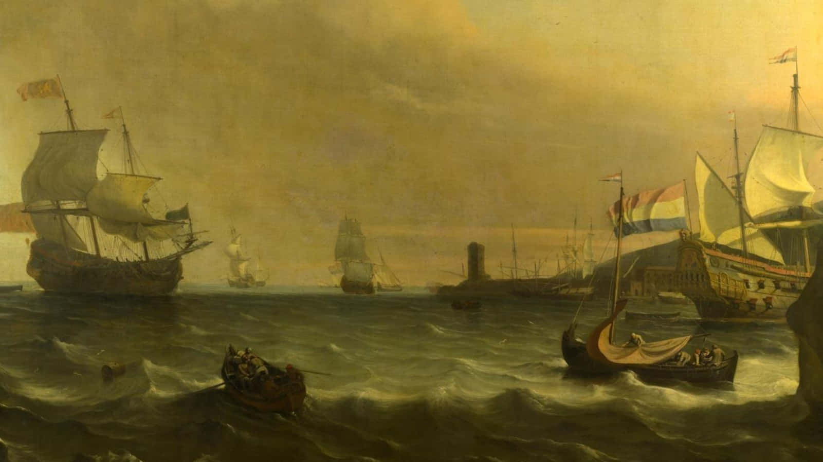 sailing ships, rowboats, ocean, HD Desktop Wallpaper