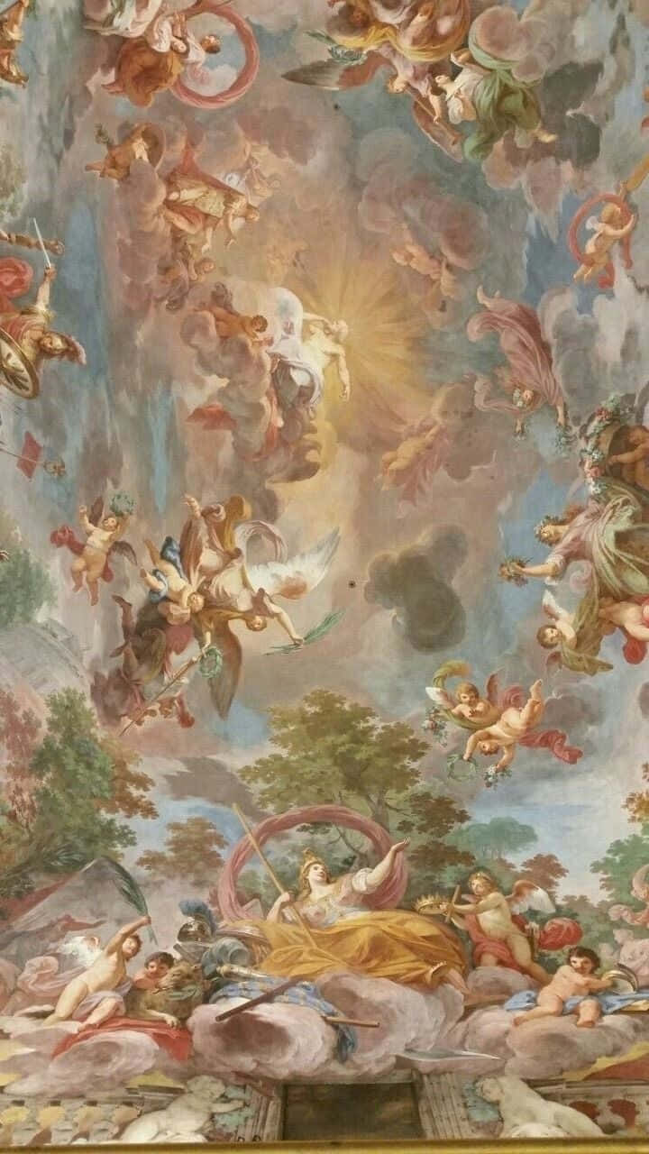 baroque fresco, divine figures, cherubs, HD Phone Wallpaper