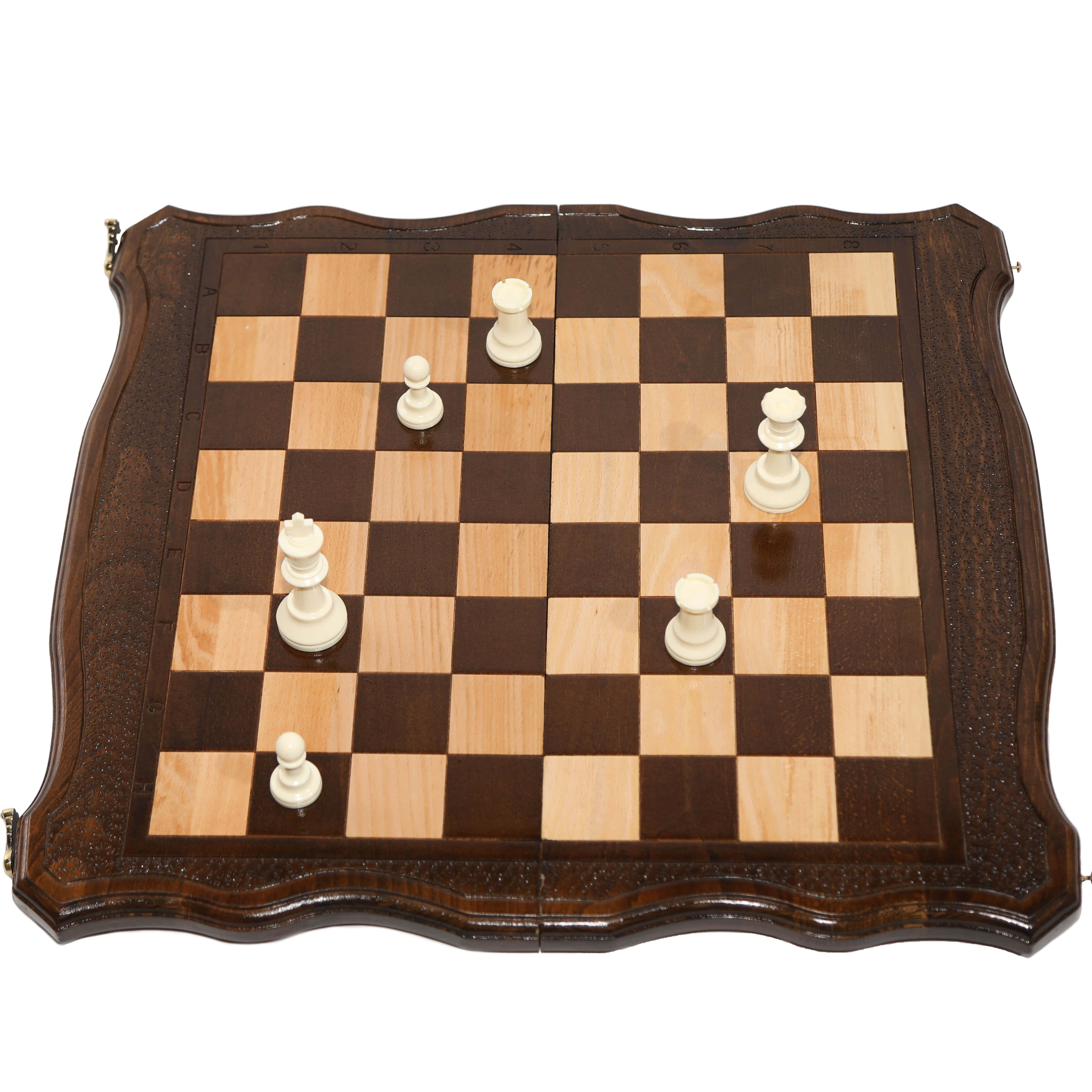 chessboard, white chess pieces, vintage wooden chessboard, 4K Desktop Wallpaper