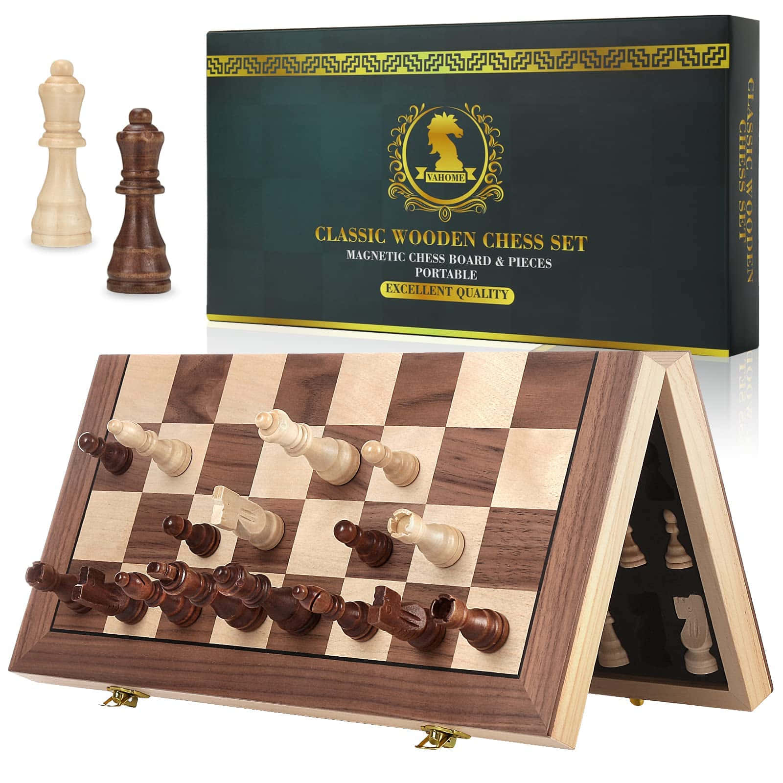 chessboard, wooden chess set, magnetic pieces, HD Desktop Wallpaper