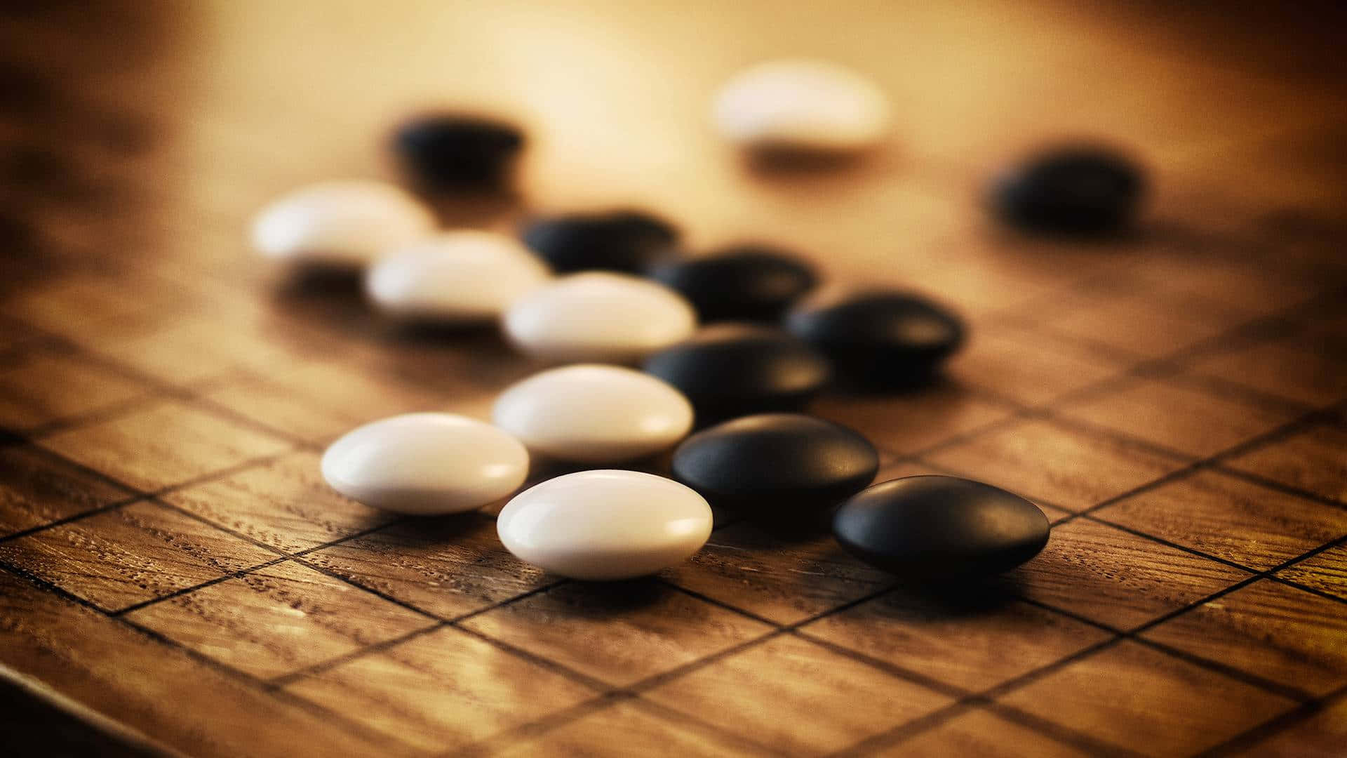 Go stones, wooden board, black and white, Full HD Desktop Wallpaper