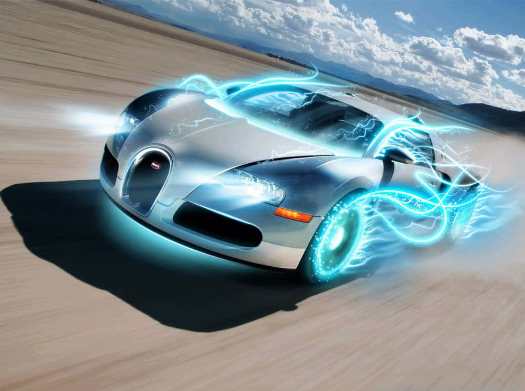 Bugatti, silver, desert, SD Desktop Wallpaper