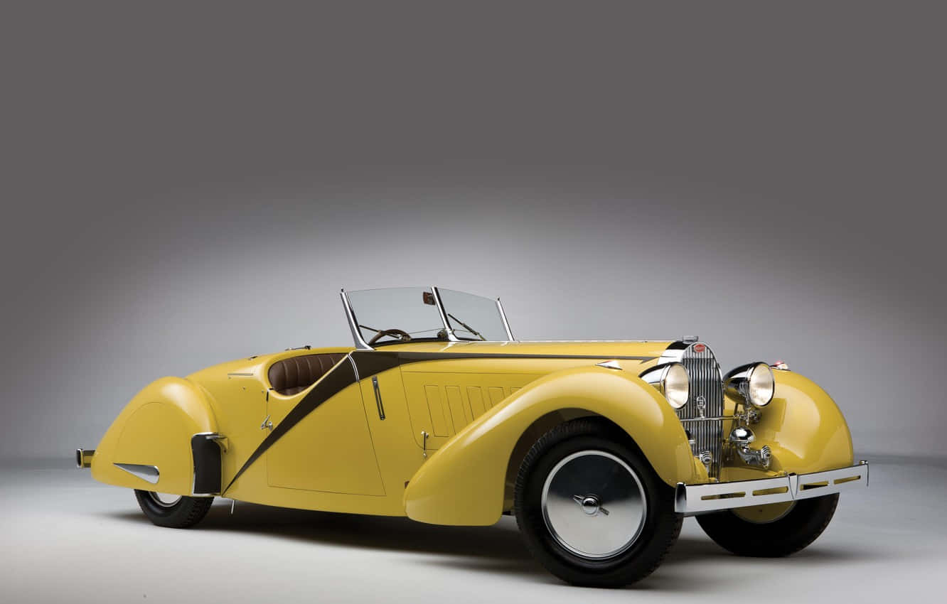 Vintage Bugatti, yellow, black accents, HD Desktop Wallpaper