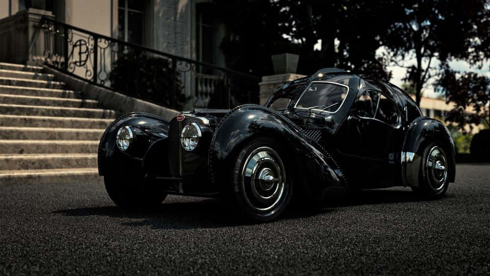 Classic Bugatti, glossy black, vintage Bugatti, SD Desktop Wallpaper