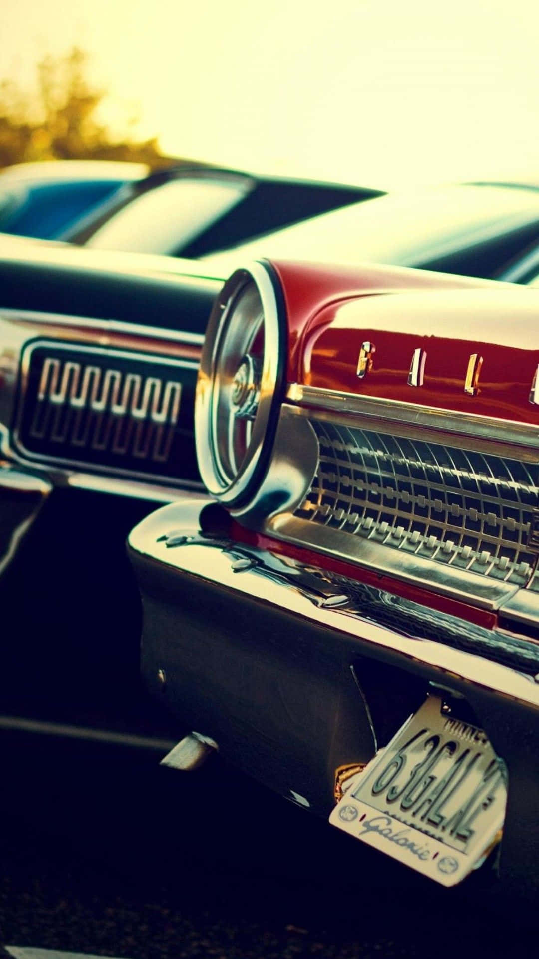 red and black car, vintage, front grille, Full HD Phone Wallpaper