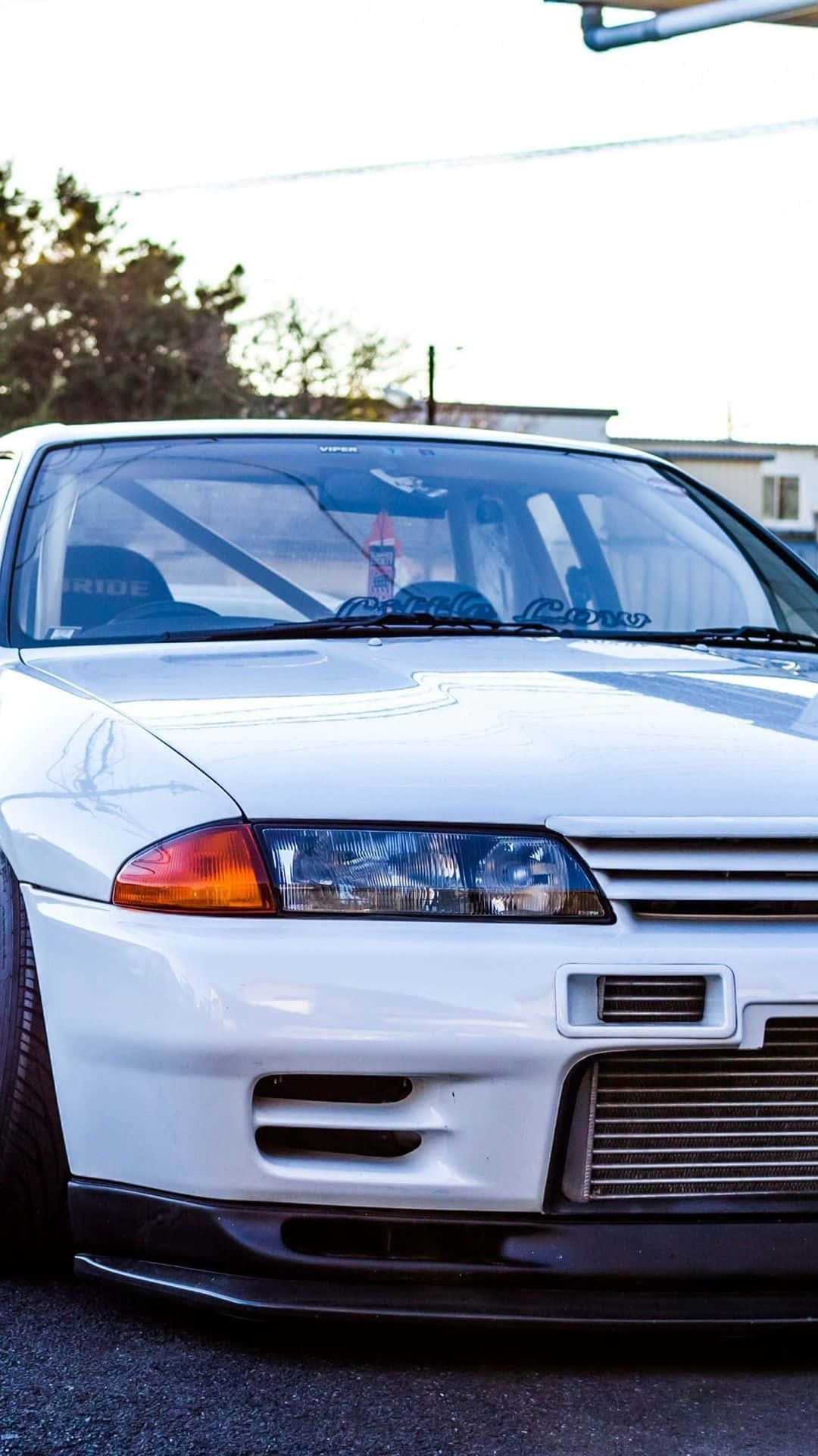 classic car iPhone, white drift car, custom front bumper, Full HD Phone Wallpaper
