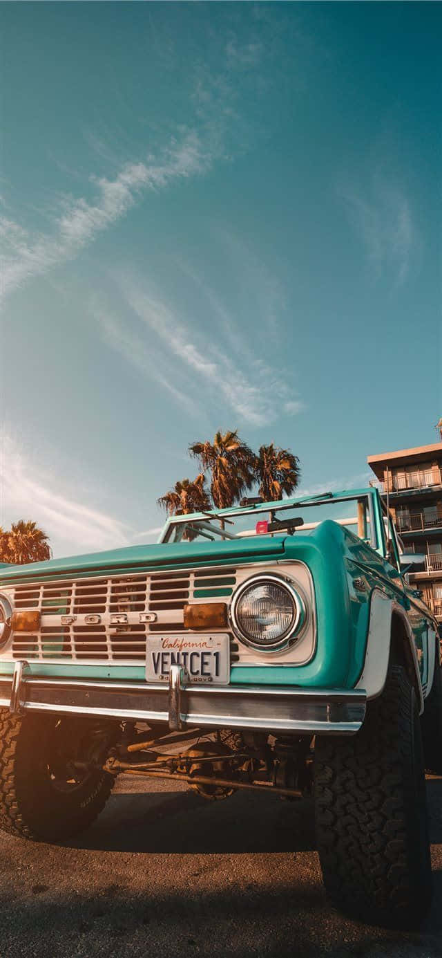 turquoise, vintage Ford Bronco, clear blue sky, HD Phone Wallpaper