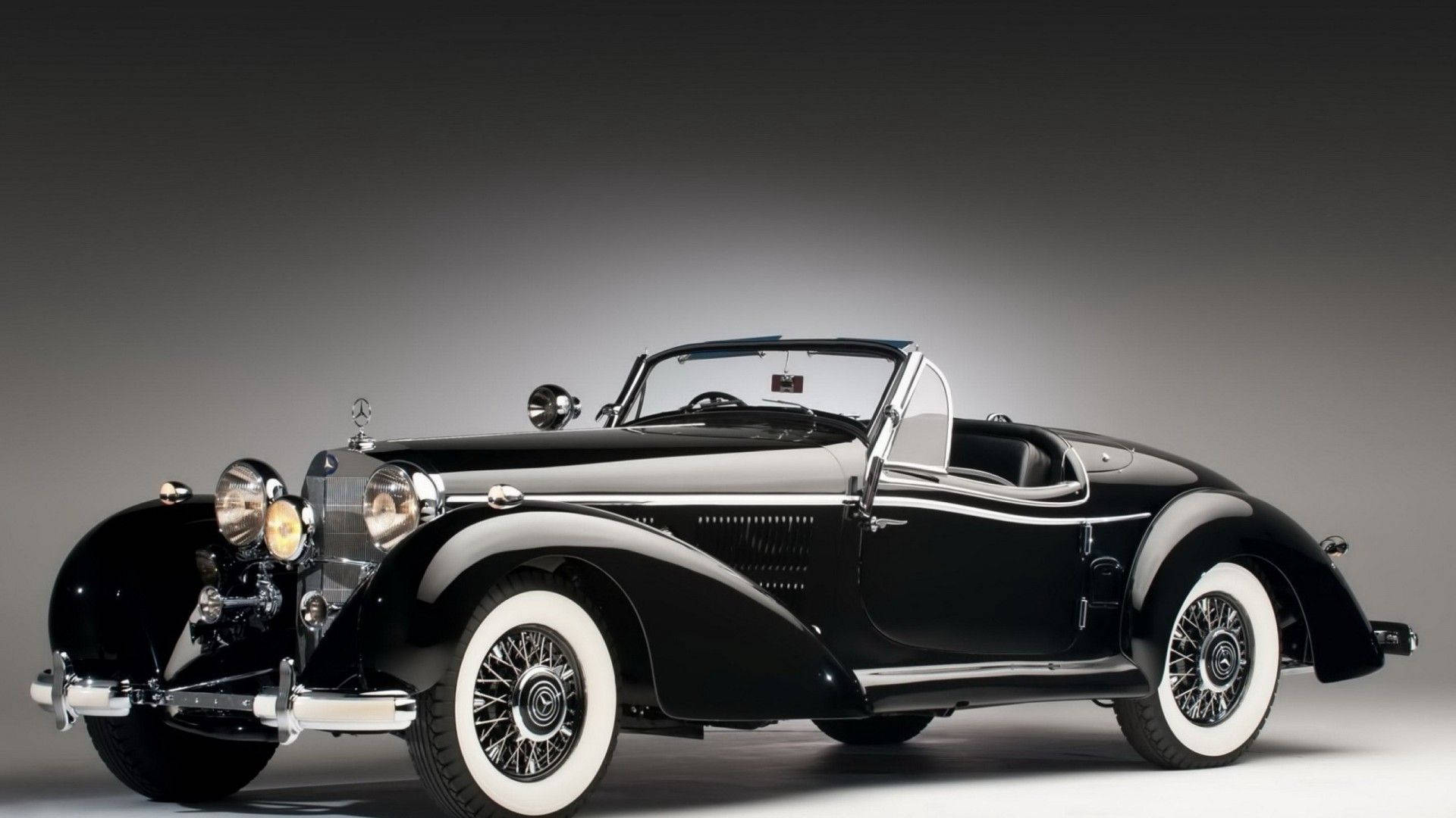 1939 Mercedes Benz, vintage convertible, black, Full HD Desktop Wallpaper
