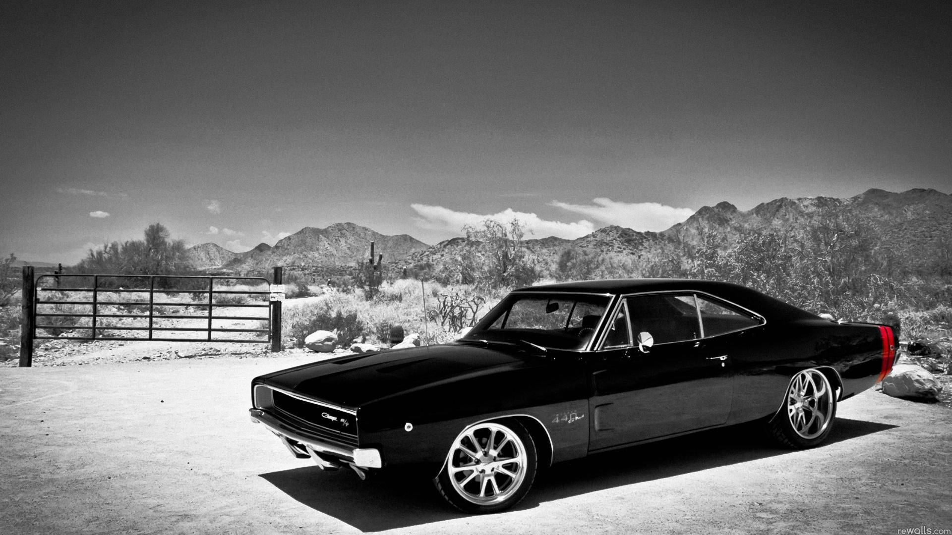 1960 Dodge Charger, monochrome, black, Full HD Desktop Wallpaper