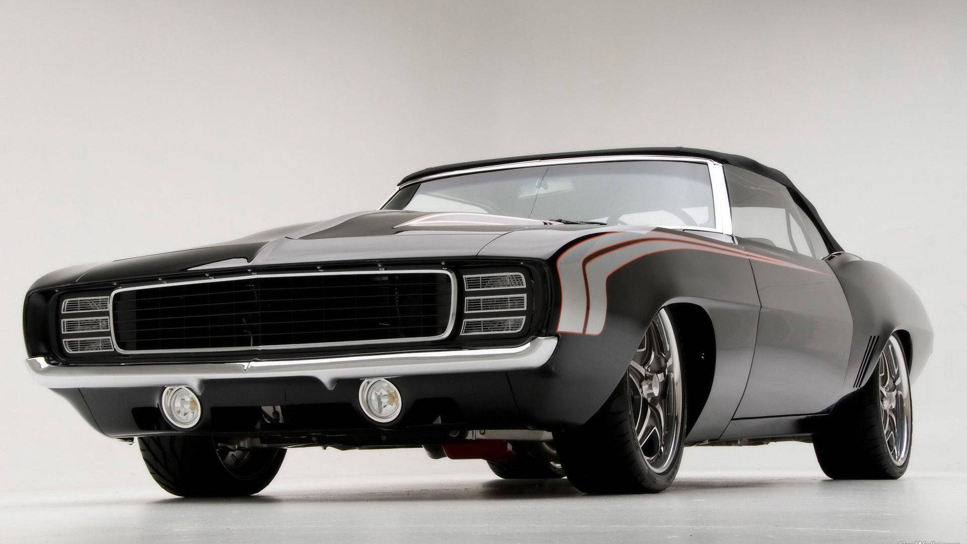 1969 Chevrolet Camaro, black, red stripes, Full HD Desktop Wallpaper
