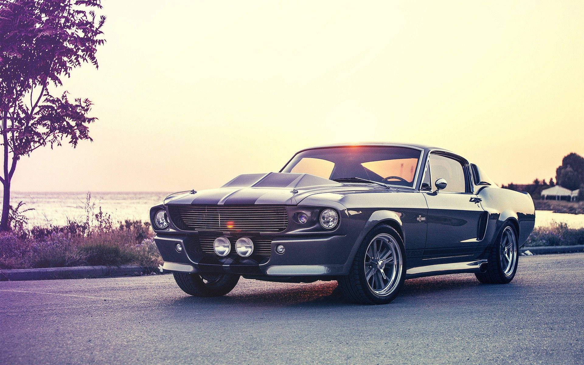 1967 Ford Mustang, black, racing stripes, Full HD Desktop Wallpaper