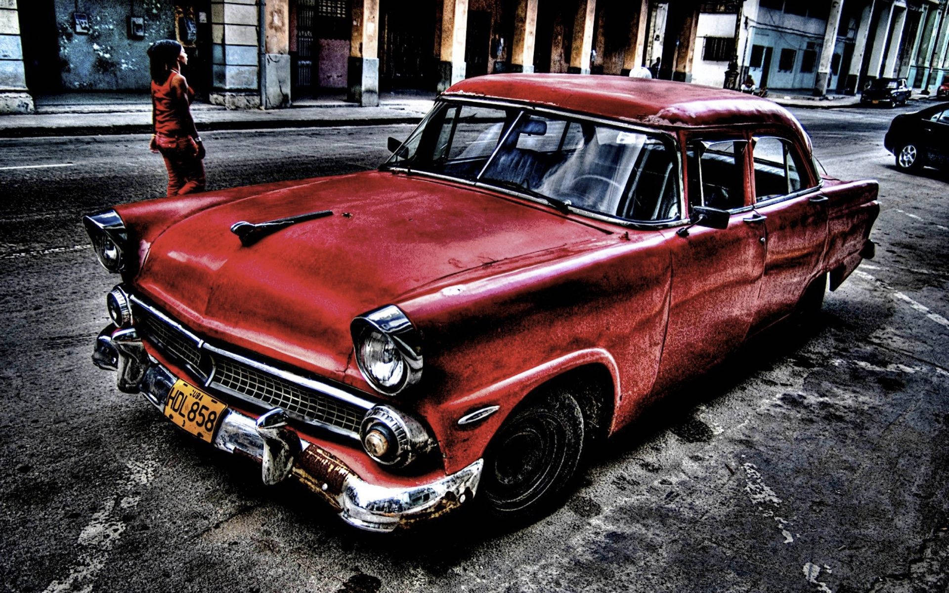 retro classic car, red painted, vintage car, Full HD Desktop Wallpaper