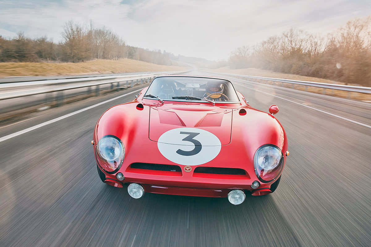 Classic Ferrari, vibrant red, vintage race car, SD Desktop Wallpaper