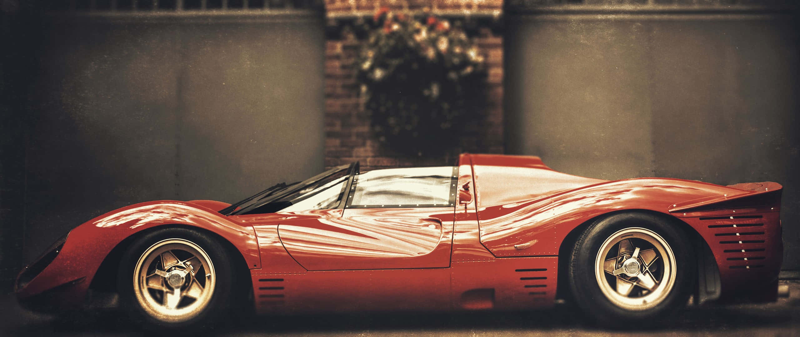 red sports car, vintage race car, white racing stripes, 2K Desktop Wallpaper