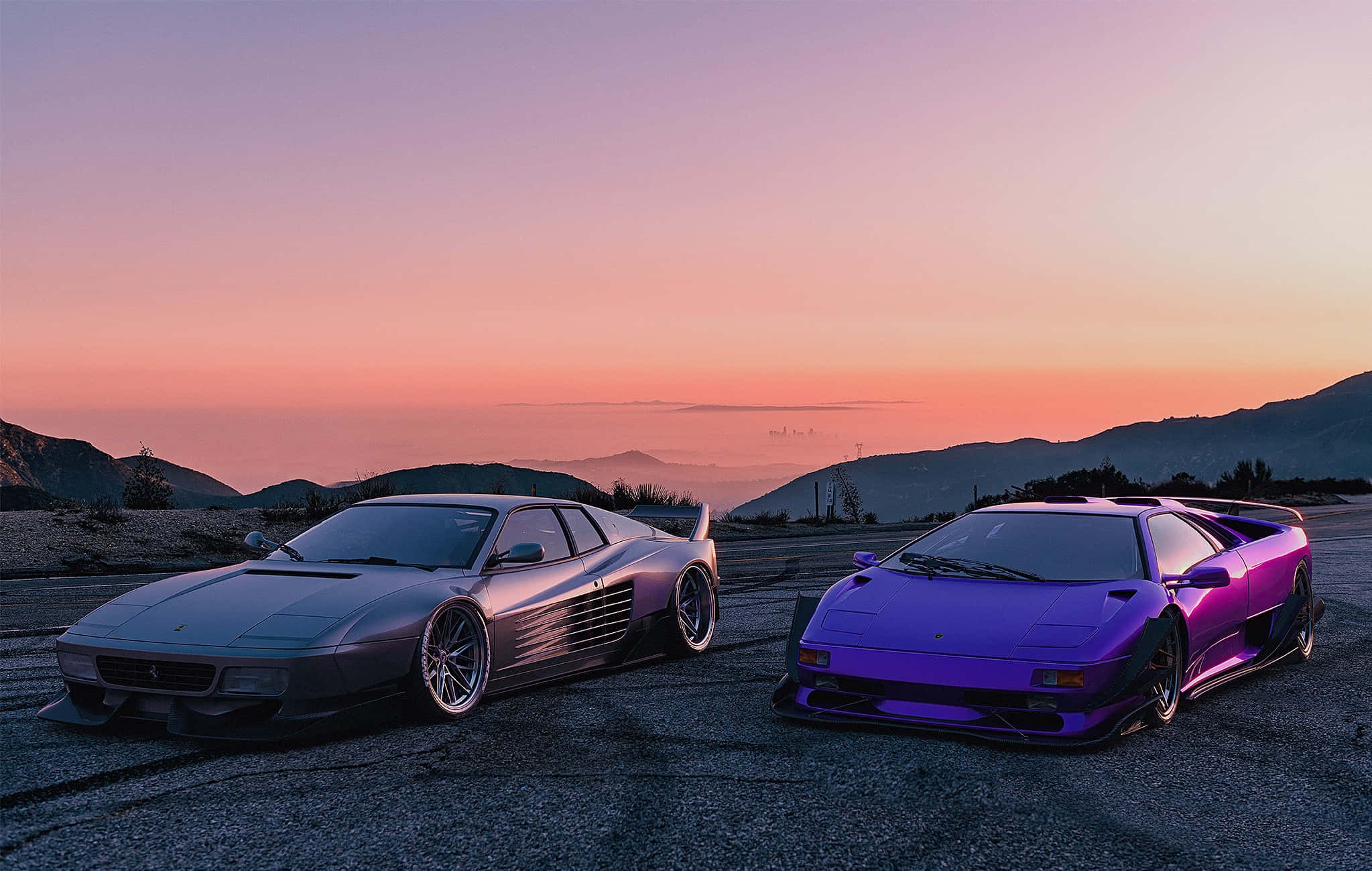 Classic Ferrari, Red, sunset, Full HD Desktop Wallpaper