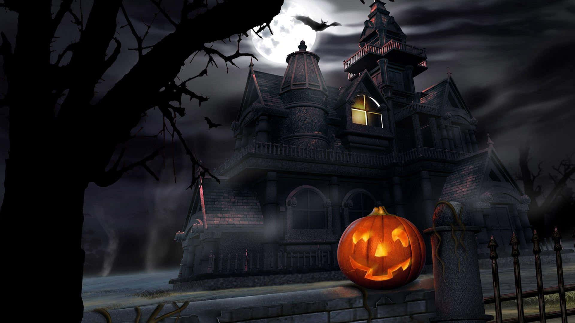 1920 x 1080, jack-o'-lantern, haunted mansion, Full HD Desktop Wallpaper