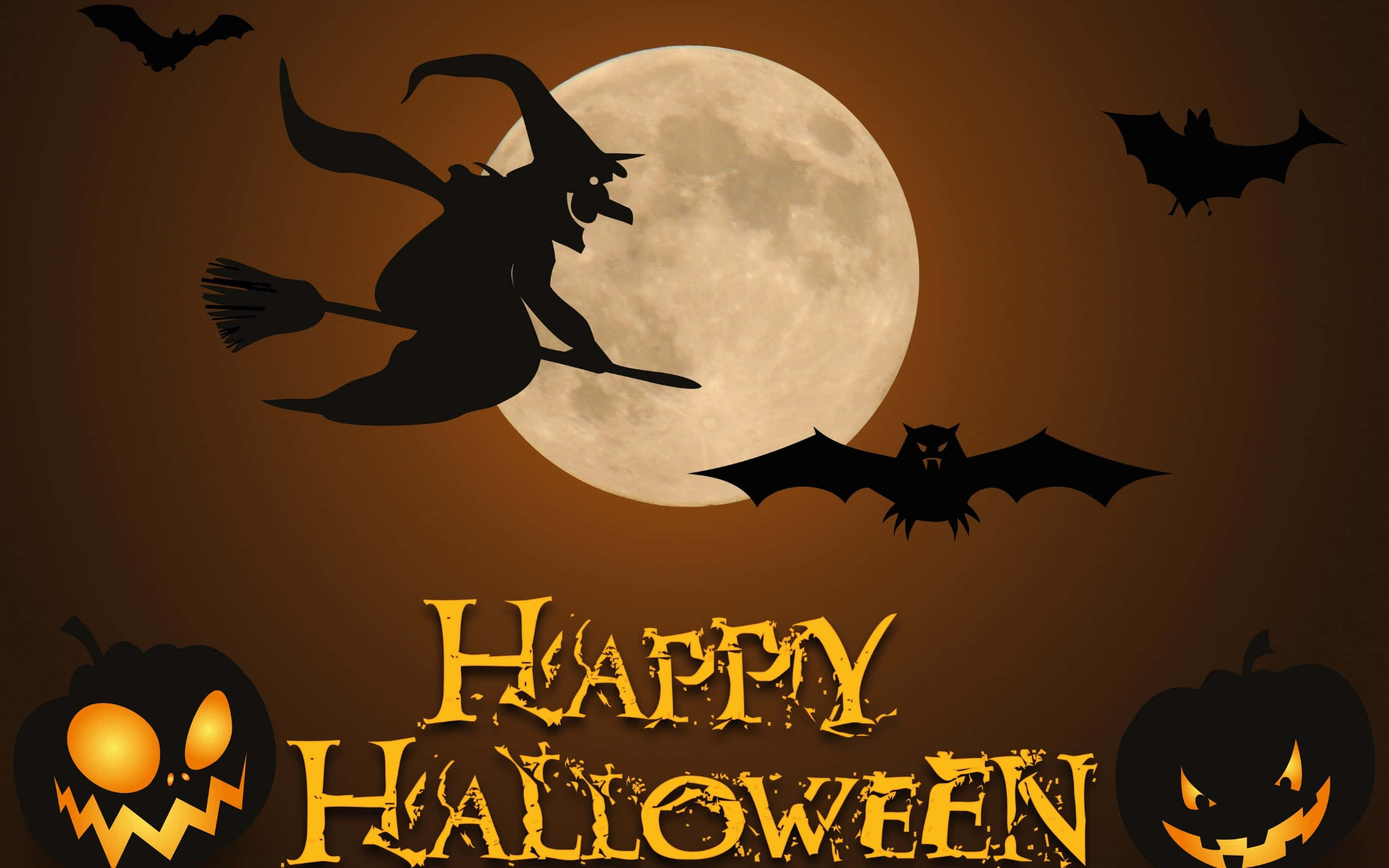 witch, broomstick, full moon, 2K Desktop Wallpaper