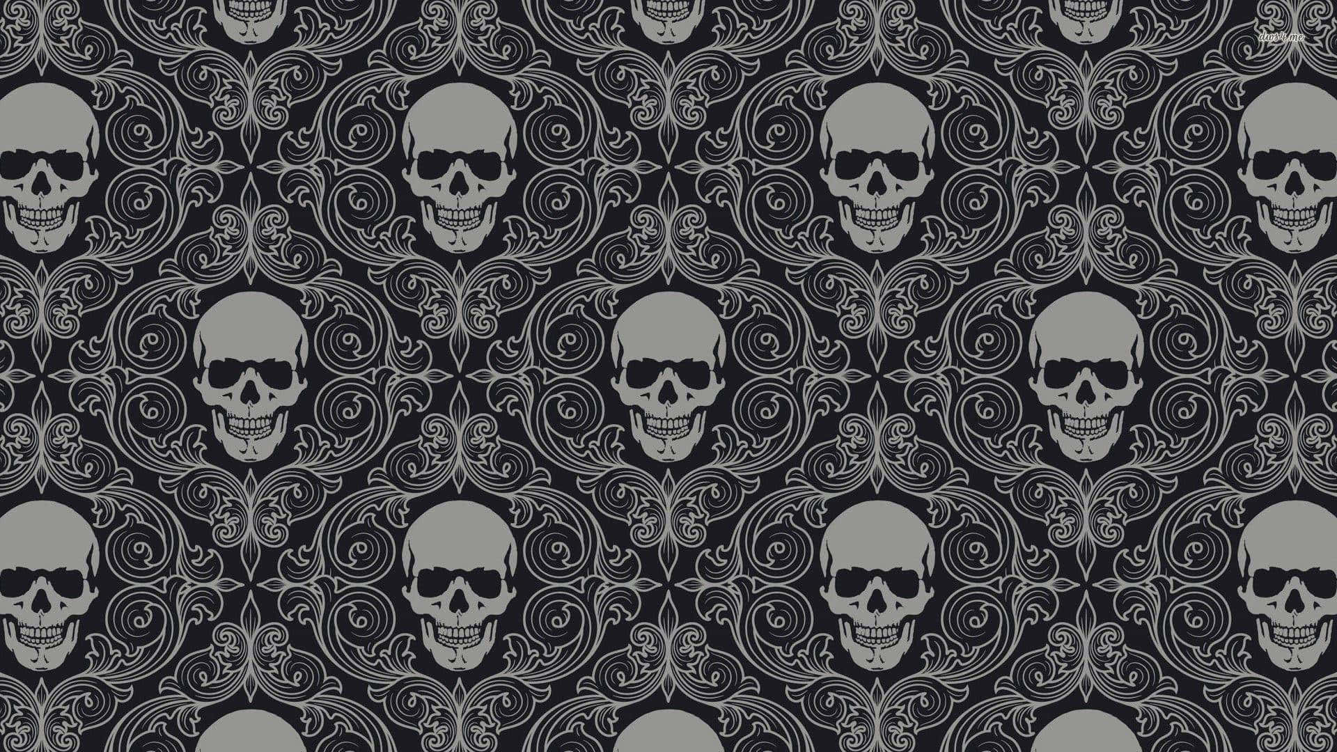 gothic skull pattern, gray skulls, sunglasses, Full HD Desktop Wallpaper