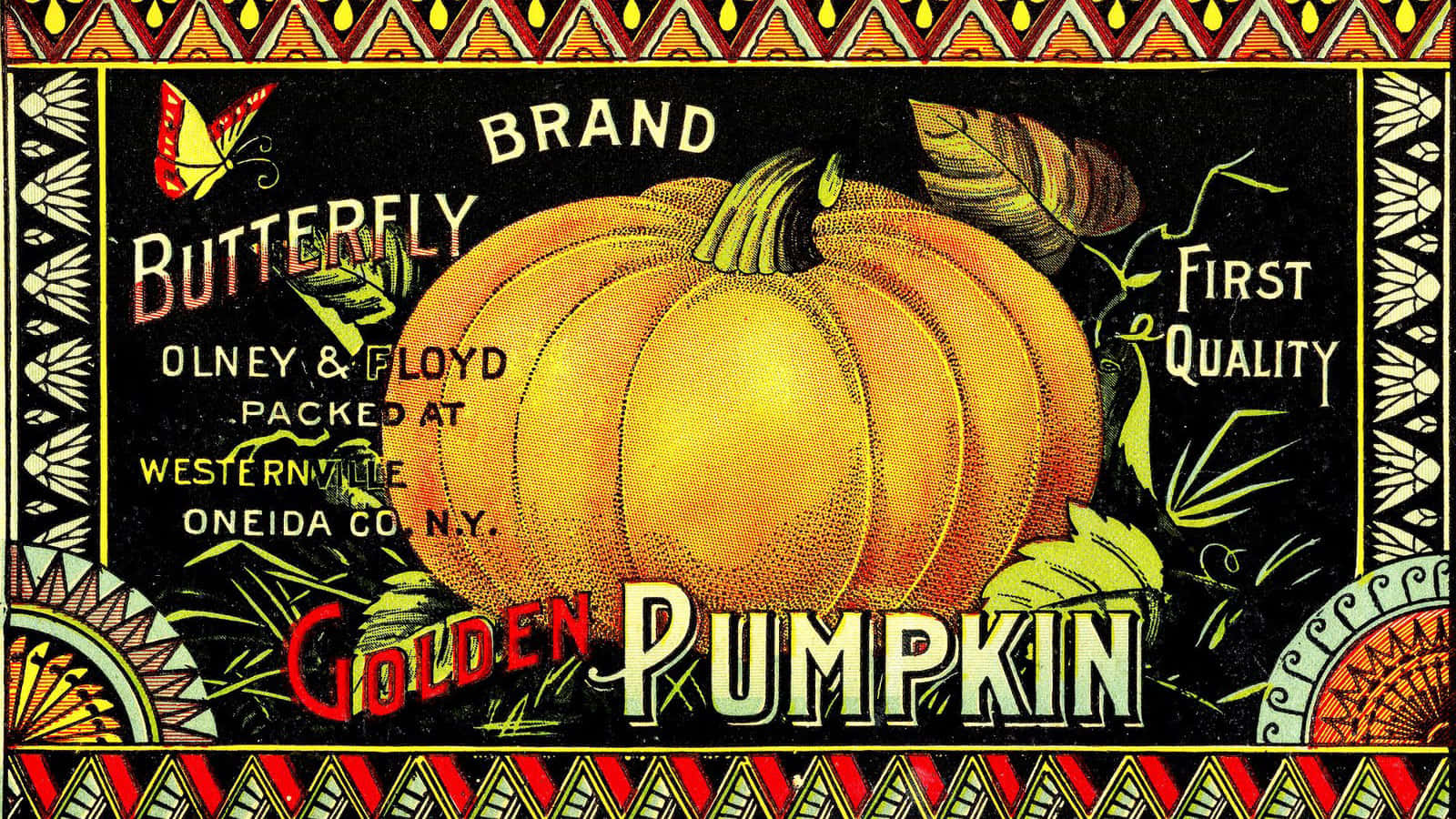 vintage golden pumpkin label, golden pumpkin, butterfly, HD Desktop Wallpaper