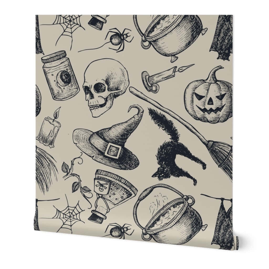 Halloween, spooky black ink illustrations, skulls, SD Desktop Wallpaper
