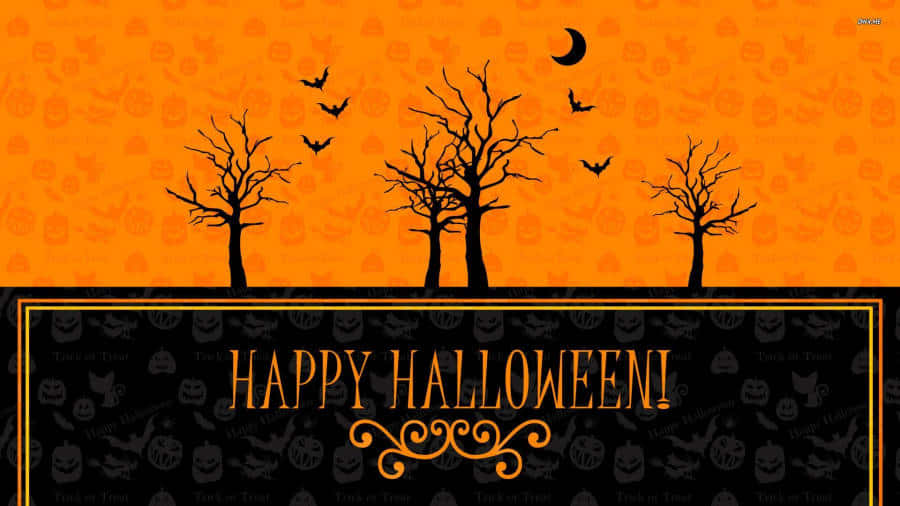 jack-o-lantern, crescent moon, orange sky, SD Desktop Wallpaper