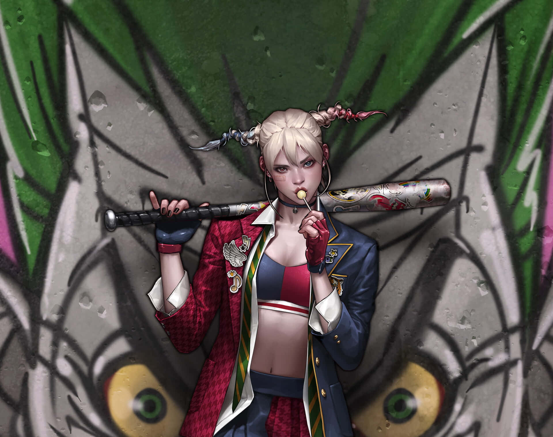 Harley Quinn, baseball bat, anime girl, Full HD Desktop Wallpaper