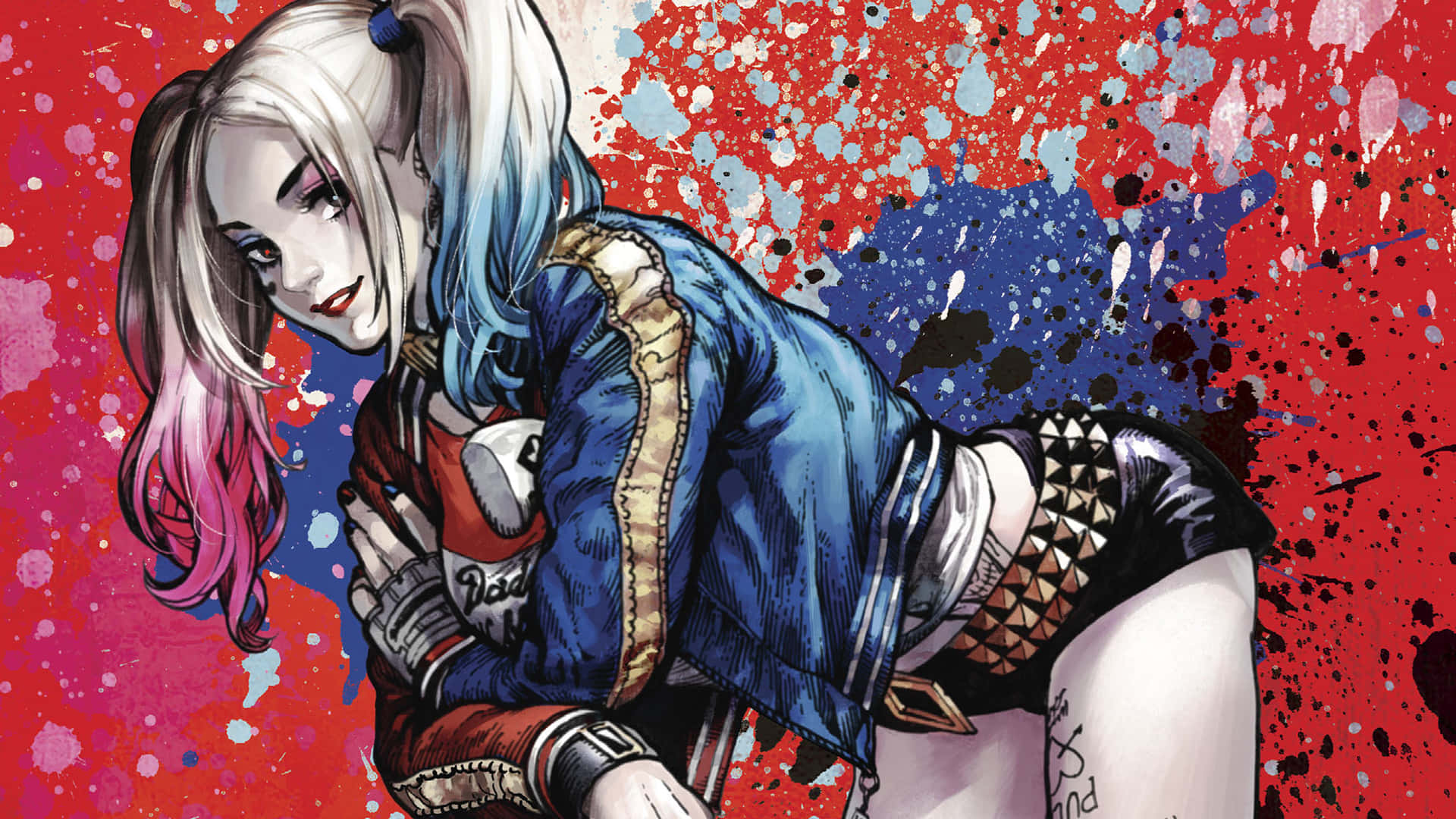 Harley Quinn, denim jacket, thigh high boots, Full HD Desktop Wallpaper