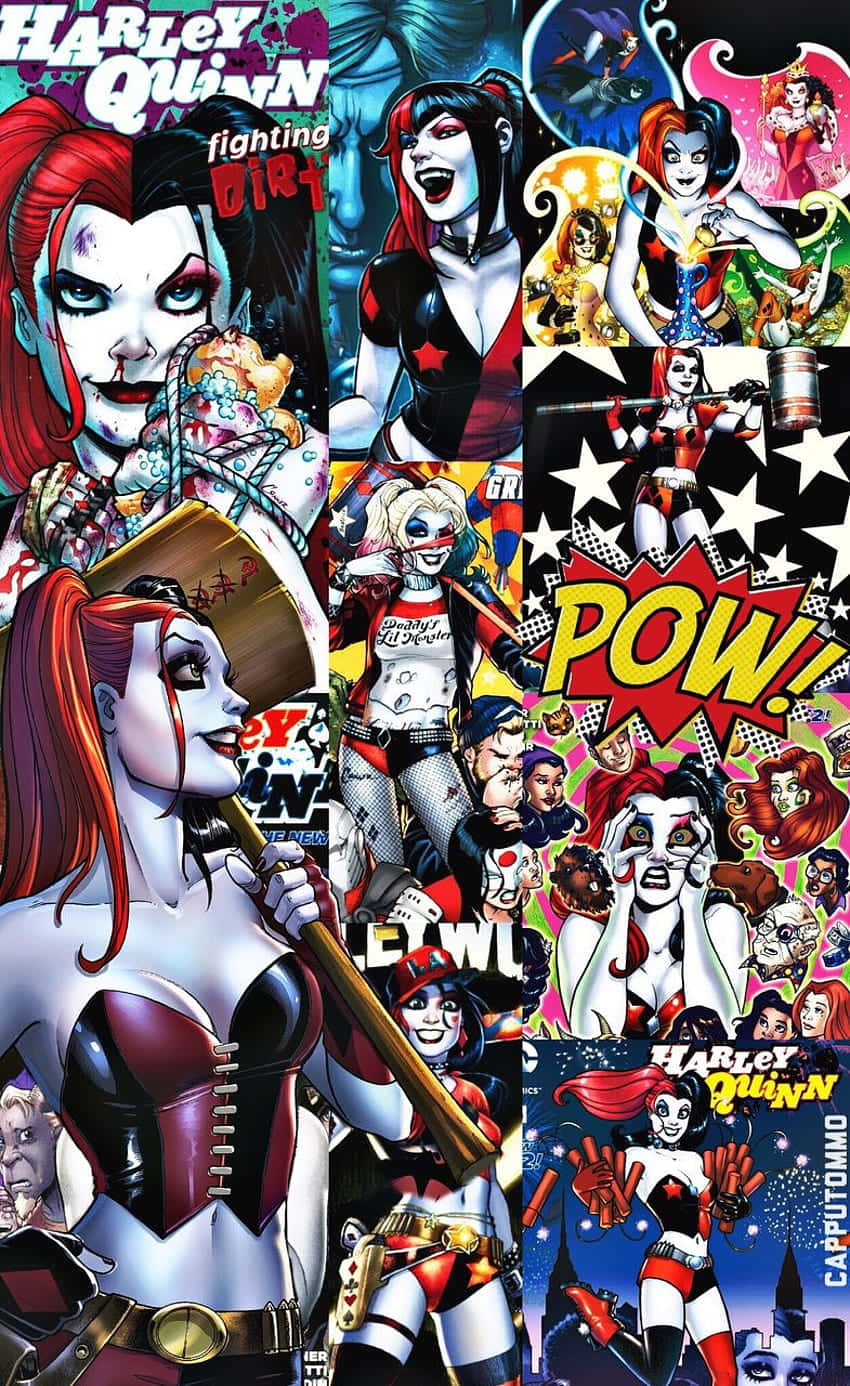 Classic Harley Quinn, Harley Quinn, comic collage, HD Phone Wallpaper