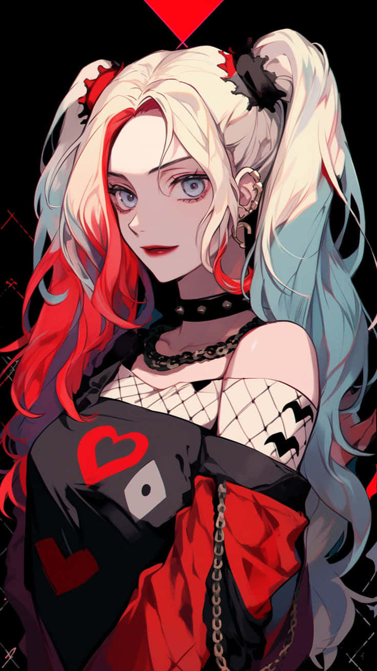 Harley Quinn, anime, red and blue hair, HD Phone Wallpaper