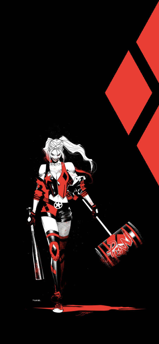Harley Quinn, red and black jester outfit, baseball bat, HD Phone Wallpaper
