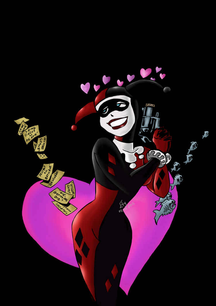 Harley Quinn, jester outfit, gun, SD Phone Wallpaper